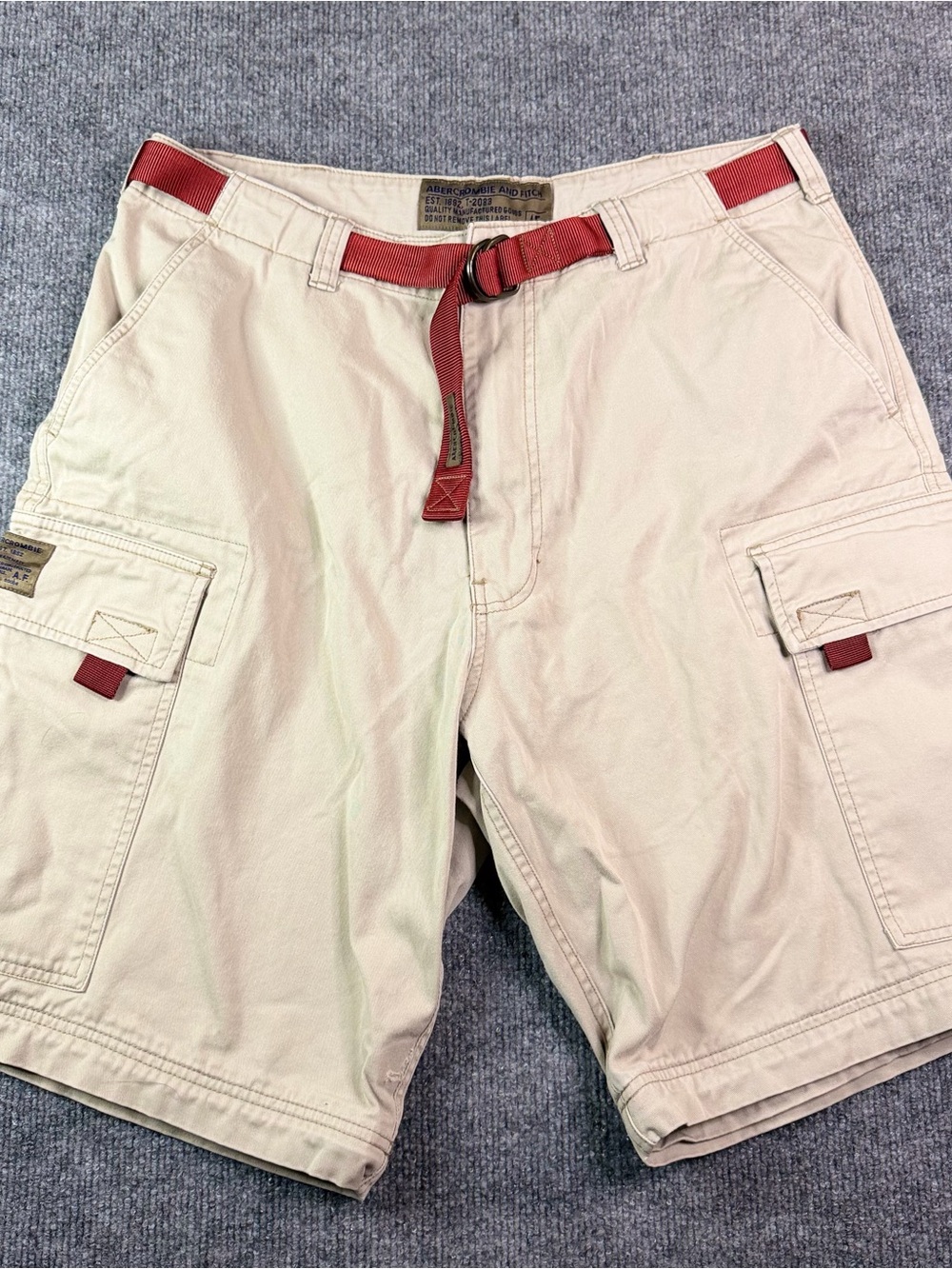 Vintage 90s Abercrombie & Fitch Khaki Cargo Shorts With Red Belt Size M